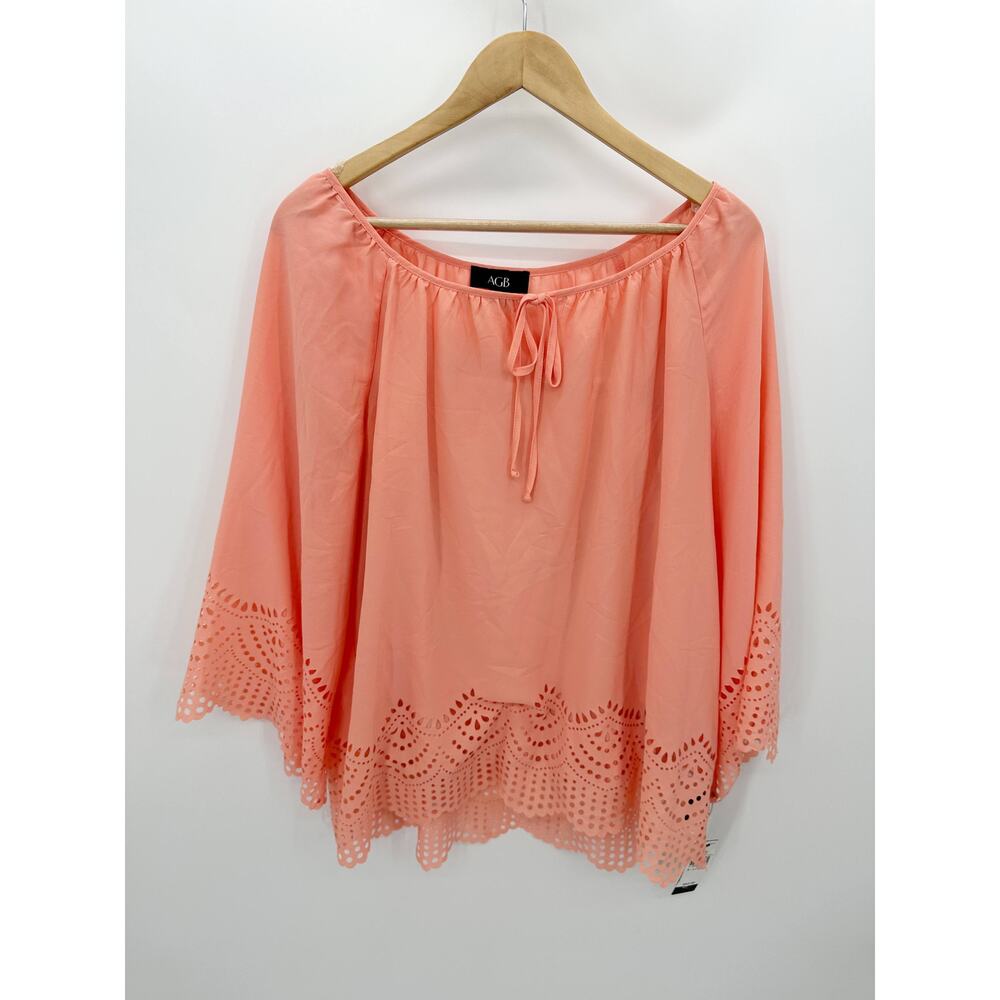 AGB Pink Peach Long Sleeve Built In Bra Top Women's Size X-Large XL‎